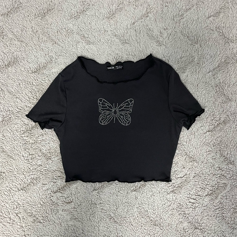 Butterfly embroidered crop top